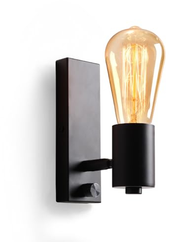 Lampop Wandleuchte innen schwenkbar, Vintage Dimmbar Wandlampe mit Schalter Schwarz Industrial Retro Lampe aus Metall E27 Flurlampe für Wohnzimmer Schlafzimmer Flur Cafe Bar Hotel (Ohne Glühbirne)