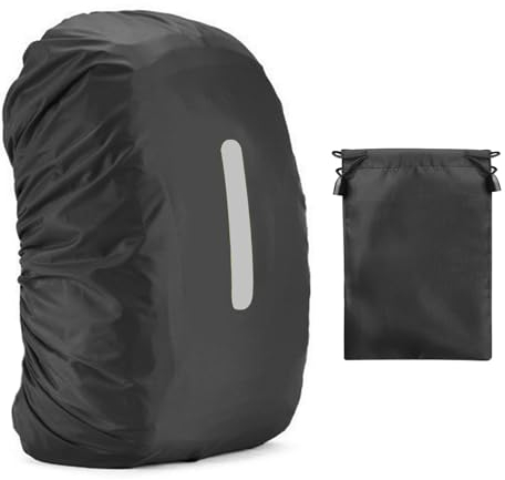 1 Stück Reflektierende Rucksacktasche Mit 1 Stück Kordelzug-Aufbewahrungstasche, Wasserdichte Rucksack-Regentasche, Wandern, Wandern, Reflektierende Rucksackabdeckung, Rucksack-Regenschutz (Schwarz)