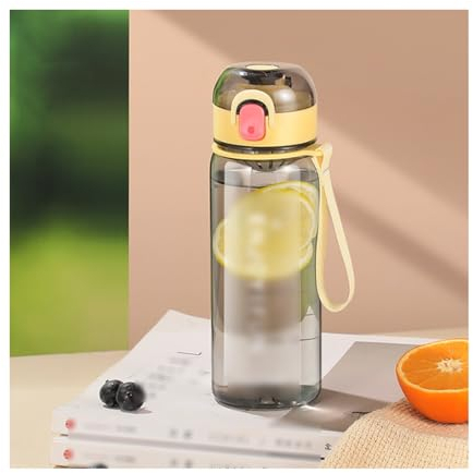 Taza deportiva reutilizable, botella de agua deportiva, termo de plástico transparente con pajita y marcador de tiempo for la escuela, gimnasio, Yoga, Camping ( Color : Gray , Size : 550ml/19.4oz )