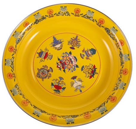RORPOIR Retro Style Enamel Plate Flat-Bottomed Unbreakable Plate Family Fruits Bowl Yellow