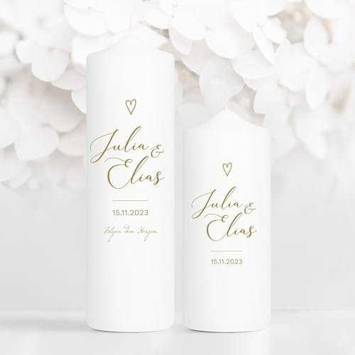 Wandtattoo Loft Hochzeitskerze personalisiert mit Namen, Datum und Herz Motiv + Gastkerze, 25cm x 7cm, personalisierte Kerze, Traukerze Hochzeit Kerze selbst gestalten, Hochzeitsgeschenk