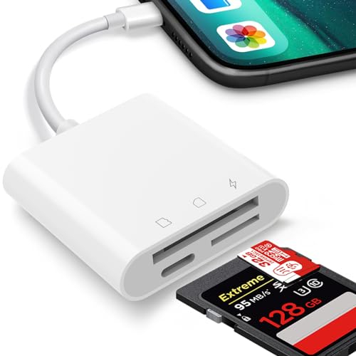 SD Kartenleser iPhone,SD Kartenleser für iPhone iPad,SD Card Reader iPhone 2 in 1 mit Dual Slot für Micro SD/SD,Speicherkarte Kamera gleichzeitiges Laden/Kartenlesen,SD Karte Adapter,Kartenlesegerät