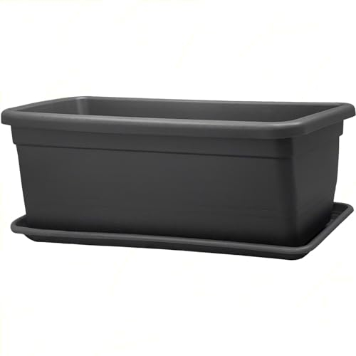 Sicignano | Fioriera Rettangolare Plastica 100 cm con Sottofioriera, da Esterno, per Piante e Fiori - Resistente ai Raggi UV, Giardino Terrazzo, Made in Italy (2, Antracite)