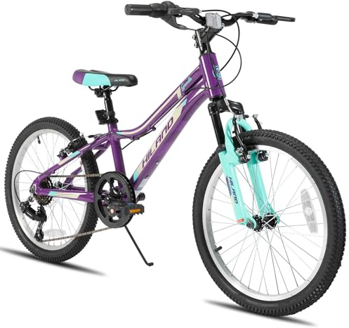 HH HILAND 20 Inch Mountain Bike for Kids Aged 5-12, Lightweight Aluminum Children MTB with Lock-Out Suspension Fork, 7 speeds Gears, Youth Bicycle for Boys Girls Purple