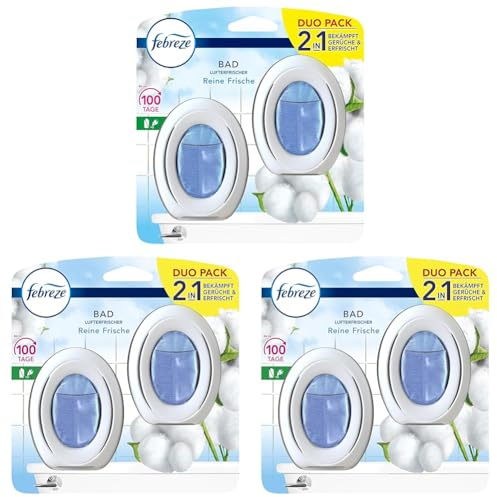 Febreze Bad Lufterfrischer Lenor Reine Frische Duo, Duftstecker zur kontinuierlichen Geruchsbekämpfung und -verhinderung (Packung mit 3)