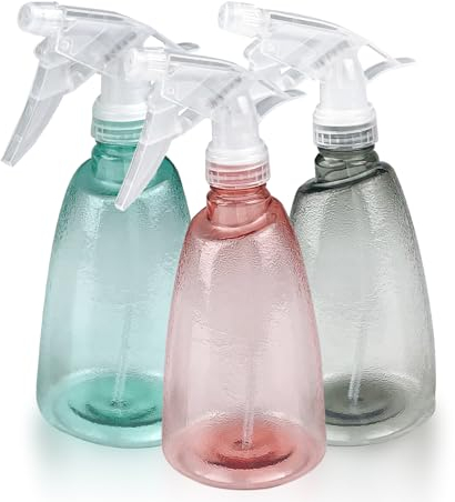 Maxentico 3 Piezas Botella Pulverizador 500 ml, Plastico Gatillo Botellas de Spray Vacías, Rellenable Transparente Atomizador Agua, para Regar Plantas de Jardín, Limpieza, Pelo, Aceites Esenciales
