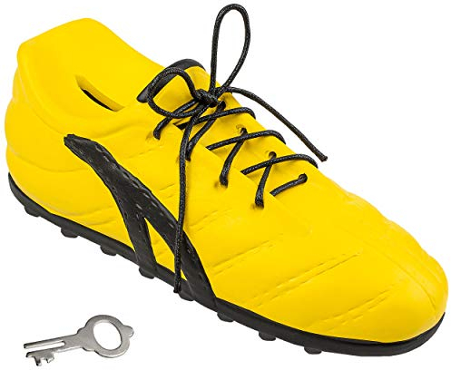 alles-meine.de GmbH 3D Effekt Spardose - Fußballschuh - Schuh - Sportschuh - gelb & schwarz - mit Schlüssel und Schloss - mit echten Schnürsenkel ! - 23 cm - stabile Sparbüchse..