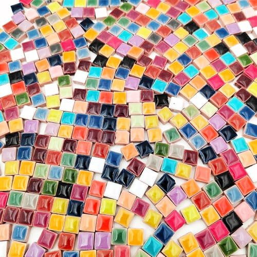 Lot de 500 g de pierres de mosaïque carrées en céramique, pour travaux manuels, 1 x 1 cm, pour les amoureux, les projets de mosaïque de bricolage et la décoration d'intérieur (couleurs mélangées)