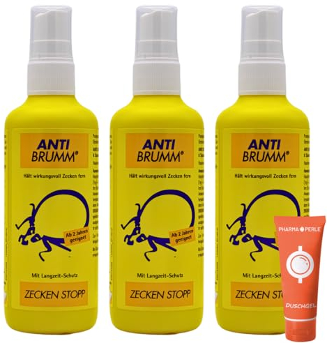 Anti Brumm Zecken Stopp Pumpspray 3x 150 ml I Schutz vor Zecken I Zeckenspray I Icaridin I Für Erwachsene und Kinder ab 2 Jahren I Insekten-Repellent I Spar-Set plus Pharma Perle give-away