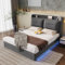 Polsterbett 140 x 200 cm mit LED-Beleuchtung, Polsterbett mit Stauraum Bettkasten und 2 Schubladen, Weiches Rückenkissen, Modernes Doppelbett Jugendbett mit Lattenrost und Kopfteil, Samt-bezug, Grau