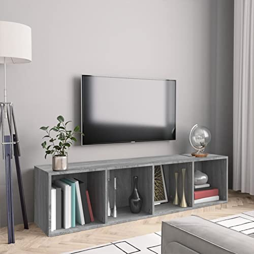 CIADAZ Bücherregal/TV-Schrank, Raumteiler Regal, Standregal, Bookcase, Bücherwand, Büroregal, Regalbrett, Bookshelf, Grau Sonoma 143x30x36 cm Holzwerkstoff