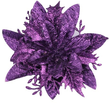 YYCRAFT 12 fiori di stella di Natale glitterati da 15,2 cm, per albero di Natale, decorazioni natalizie, viola