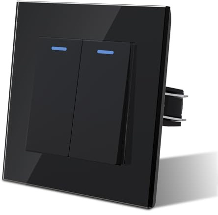 MVAVA Lichtschalter Unterputz 2 Fach 2 Wege Lichtschalter Glas mit LED 86 * 86mm Taste Schalter Wandschalter Kippschalter Schwarz