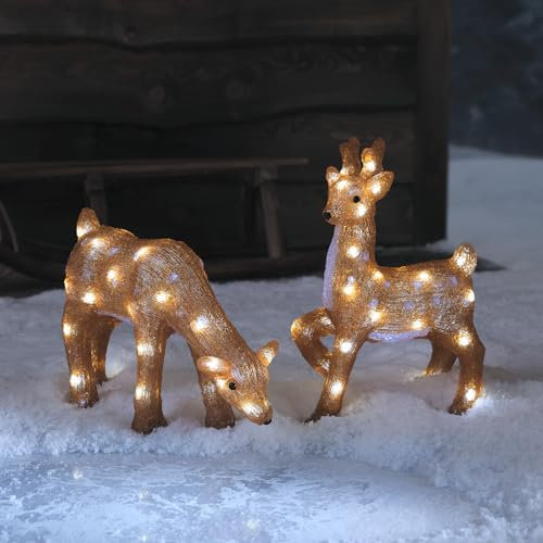 Lights4fun 2er Set LED Acryl Rentier Figur innen und außen Rentier Weihnachtsfigur Weihnachtsdeko Weihnachtsbeleuchtung Außen Gartendeko