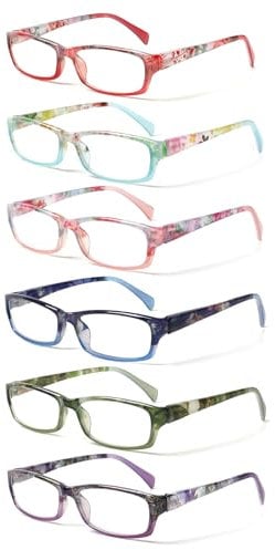 Kerecsen 6-Pack Reading Glasses for Women Blue Light Blocking Glasses Spring Hinges Pattern Design Glasses for Reading (+0.5, 6 Pack Mix Color-0)