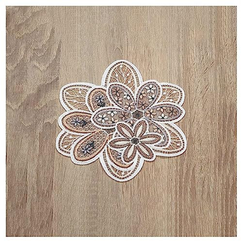 Deckchen Blütenzauber aus Echter Plauener Spitze Tischdecke mit Blumen-Muster Untersetzer in beige-braun 20 cm Durchmesser