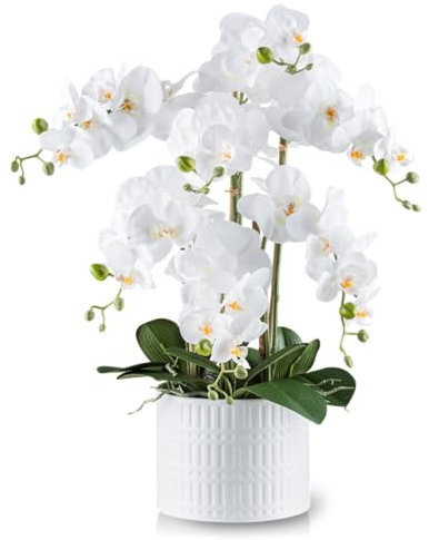 PASCH® XXL Kunstblume Orchidee groß (60cm) in weißem Keramiktopf | Orchideen künstlich | Kunstblumen wie echt