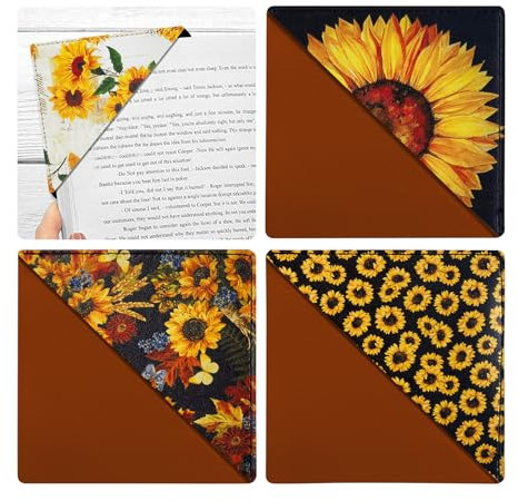 bolimoss Personalisierte Lesezeichen für Frauen, niedliche Sonnenblumen-Eck-Lesezeichen, Leder-Buchzubehör für Leseliebhaber, Mädchen, Studenten, Lehrer, Kinder, 4 (sonnenblume) (sonnenblume)