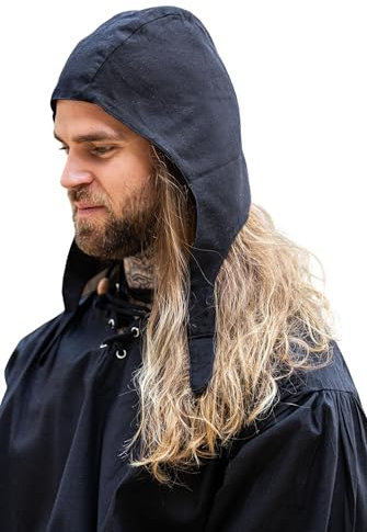 Leonardo Carbone® Herren Kopfbedeckung Haube Michel | Rundes Design | Sichtbare Nähte | Karneval, Halloween, Cosplay, LARP, Mittelalter, Hut, Mütze, Helm | 100% Baumwolle Schwarz Einheitsgröße