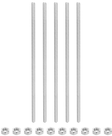 QUARKZMAN 5Pcs M6 x 400mm Tige Filetée Entièrement avec 10 Pcs Écrous Hexagonaux, 1mm Pas de Filetage en Acier Inoxydable 304 Filetées à Droite, Goujons de Barre pour Réparation, Bricolage