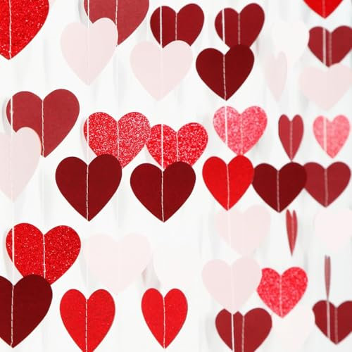 Rot Liebe-Herz Girlande 26Ft Rustikale Hochzeit Hängende Dekoration Streamer Banner, Brautdusche Engagement Valentines Party Dekor