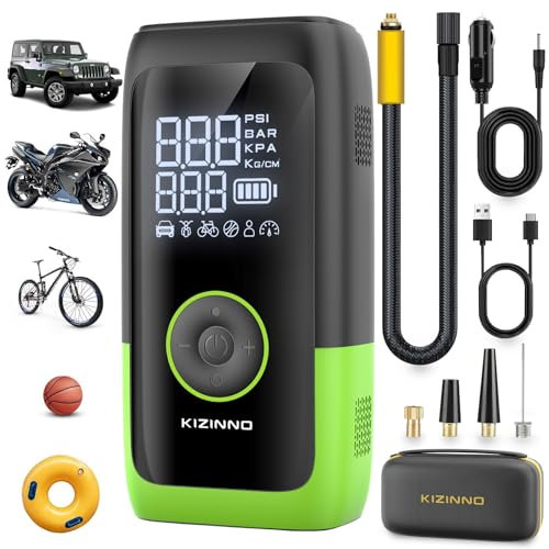 Tyre Inflator Portable Air Compressor, Ultra Fast Dual-Cylinder Air Pump for [Pickup & Large Car Tyres] with Fine-Tune Mode, Pressure Gauge, 12000mAh& Fast Charge fits MPV, SUV, Cars (Apple Green)