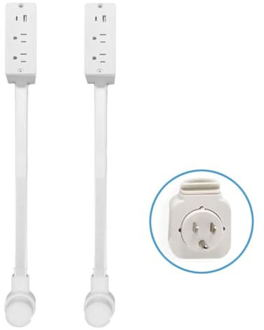 Lot de 2 rallonges de prise de courant, rétractables et pivotantes, avec fente USB, pivotant à 180°, convient pour chambre, cuisine et bureau (blanc)
