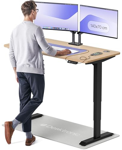 Desktronic Höhenverstellbarer Schreibtisch aus Bambus (140x70cm) – Elektrisch höhenverstellbar mit flüsterleisem Dual-Motor & Touchscreen – Hohe Tragfähigkeit – Stehtisch HomePro