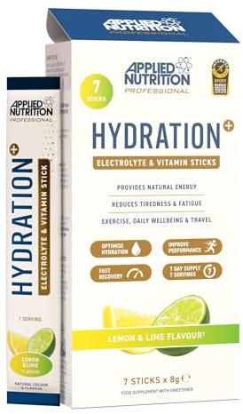Applied Nutrition Hydration+ Sachets | Electrolyte Powder Mix | Rapid Hydration, Vitamins & Energy | Sugar-Free & Vegan | Lemon & Lime | 7 x 8g Sticks