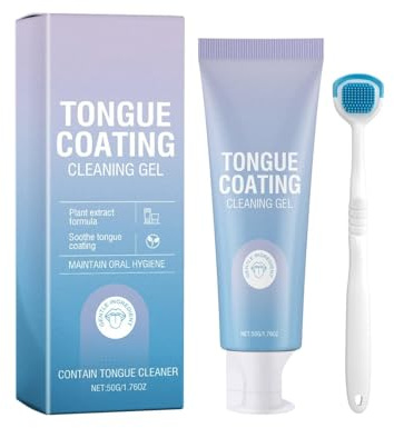 Tongue Cleaning Gel with Brush, Tongue Cleaning Gel with Tongue Scraper, Tongue Cleaning Gel Set, White Hairy Tongue Removal Kit (1)
