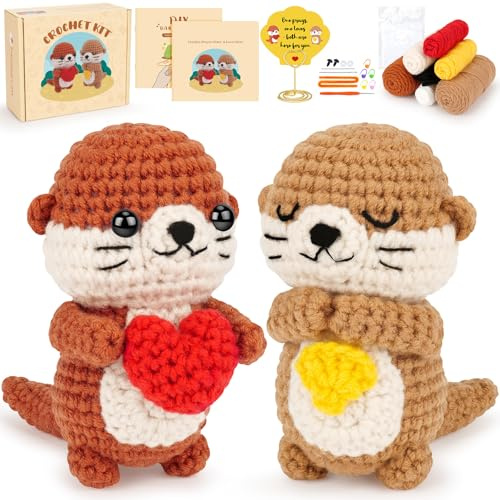 Häkelset für Anfänger, Häkeltier-Set, komplettes Faultier-Häkeln mit Schritt-für-Schritt-Video-Tutorials, Häkeln, Starter-Set, Tier-Set, Anfänger, Häkelset, große Umarmungen für die Liebe (Otter Love)