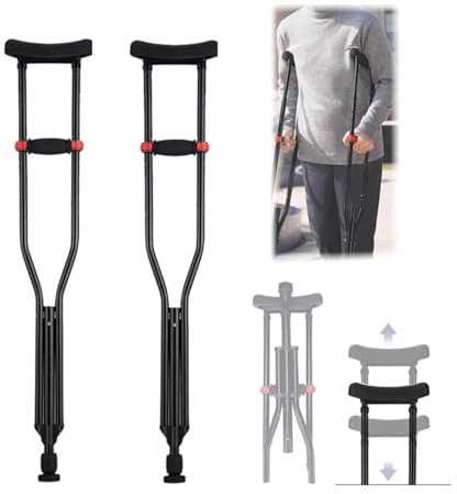 Achselkrücken Höhenverstellbar,Gehhilfe,Leichte Aluminium-Allzweck-Gehhilfe,Mit Weicher Handgriffpolsterung,Verstellbar Von 98 Bis 158 cm,Für Personen Mit Eingeschränkter Mobilität(schwarz,1 Paar)
