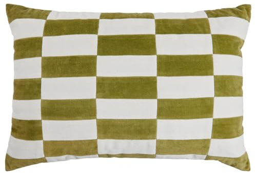 BUTLERS Dekokissen Baumwolle - Checker Velvet - Würfelmuster | Farbe Grün - 60x40 cm - Sofakissen für Couch & Sessel - Zierkissen für Wohnzimmer & Schlafzimmer