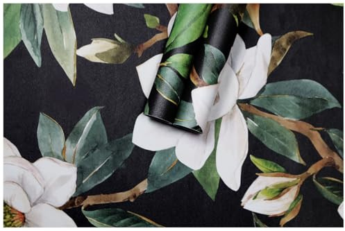 LZH-LP Self Adhesive Wallpaper Magnolia Watercolor Peel and Stick Contact Paper, 45x300CM Black Background Seamless Removable Decorative Film for Cabinet Furniture