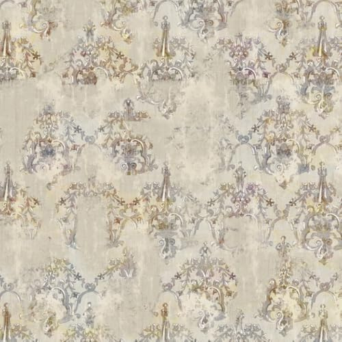 PROLEMIX Vintage Damask Wallpaper, Grey Gold, Self-Adhesive Removable 44 x 300 cm, Waterproof Decorative Wall Covering for Bedroom Bathroom, 17.3 x 118 Inches