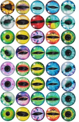 Gadpiparty Autocollants Cabochon Rond en Verre 14 Mm, 50 Pièces, Demi-sphère Yeux D’Animaux pour Création de Bijoux DIY, Loisirs Créatifs et Décoration Couleur Aléatoire Style Aléatoire