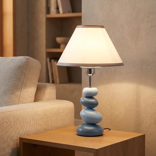 YESINTO Lampe de Table Ggrise,Lampe de Chevet en Résine avec Cocle Galet gris Clair et Foncé,Lampes de Lecture,Lampes de Bureau Moderne pour lire et Travailler,ampoule E27 Requise (non incluse)