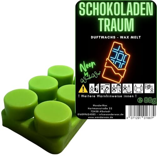 WonderWax Neon Duftriegel 6 x Duftwachs Kreise Wachsmelt Duftwachs Raumduft für Duftlampen Soja Wachs Melts Duftmelt Aroma Wellnes Kerzen Wärmer Wax Tarts Schokoladentraum