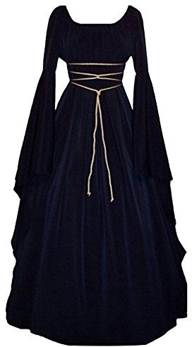 LaoZan Femmes Robes Médiévale Manches Longues Parti Costume Déguisements Halloween De Mariée Gothique Robe Marine M