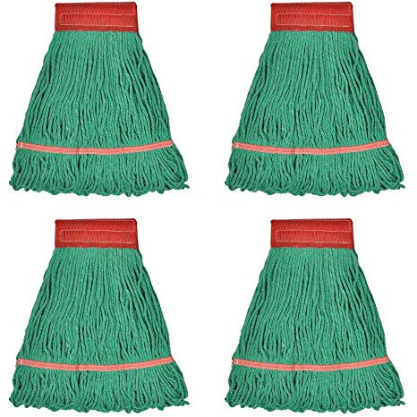 Loop-End Mop Heads Polyester Cotton 18-Inch Large, Green 4-Pack