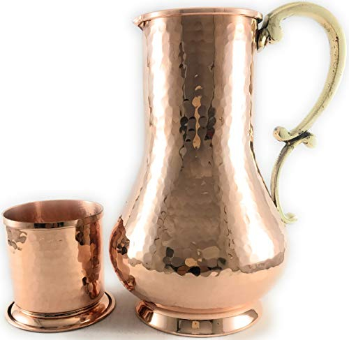 The Silk Road Trade - KS Series 2019-2 Kupfer-Krug und Becher-Set mit Deckel, Moskau-Maules-Wasserkrug, Eistee und Saftgetränke, Ayurvedische Heilung, 35 ml Hammered Copper