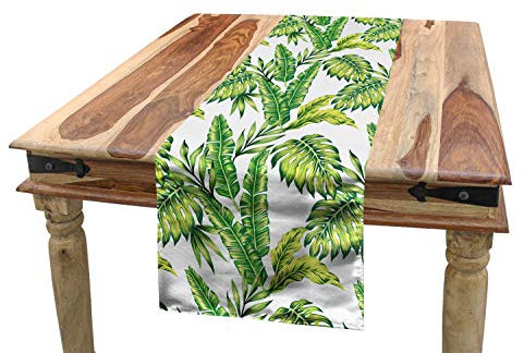 ABAKUHAUS Urwald Tischläufer, Bamboo Palms Laub, Esszimmer Küche Rechteckiger Dekorativer Tischläufer, 40 x 300 cm, Farngrün