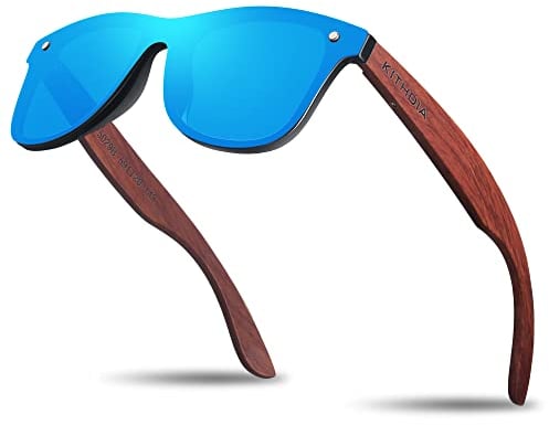 KITHDIA Holz Sonnenbrillen Herren und Damen Polarisierte Sonnenbrille mit Holzbügeln/UV400-Schutz