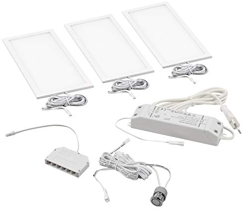 Rolux LED Unterbauset 3er Set 6W 24V warm weiß 300lm mit Touch-Sensor dimmbar Flächenlicht Küchenleuchte Unterschrankleuchte Unterbauleuchte Weiß
