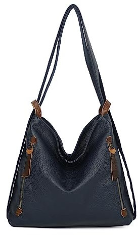 ITALYSHOP24.COM OBC Damen Tasche Rucksack 2 in 1 Umhängetasche Schultertasche Umhängetasche Daypack Leder Rucksacktasche Shopper Backpack Freizeitrucksack (Dunkelblau)