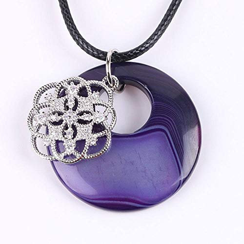 YOUHU Collane con Ciondolo in Pietra,Unisex Pietra Naturale Rotondo Vene Viola Agata Strass Ciondolo Filigrana Gioielli Romantici Festa Compleanno Donne