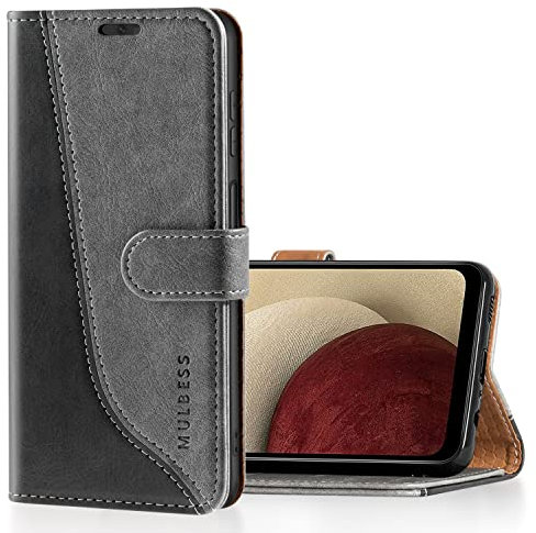 Mulbess Coque pour Samsung Galaxy A12 / M12, Etui a Rabat, Housse en Cuir, Pochette de Protection Portefeuille, Élégant Gris