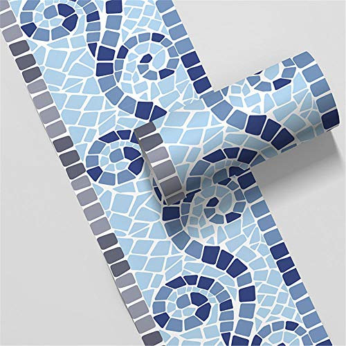 Borde del papel pintado Patrón de mosaico azul Auto Adhesivo del Papel Pintado del PVC Cenefa autoadhesiva para decoración de pared de cocina baño 10cm X 500cm