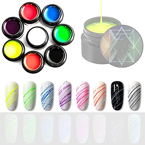 PENNY73 Luminous Wire Drawing Nail Gel Kit Polish Nail Art Fluorescent Reflective Elastic Spider Nail Gel Manicure Set 8 Color