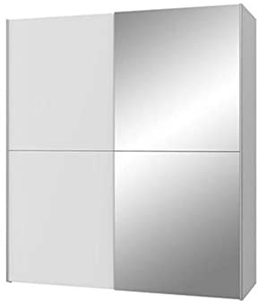 Armoire 2 portes coulissantes 5 tablettes blanc mat miroir - moderne - JEIK